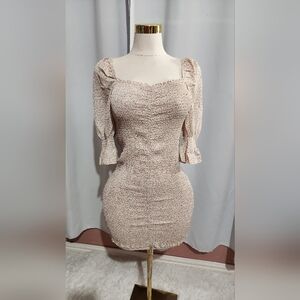 Chic Cream Floral Long Sleeve Dress